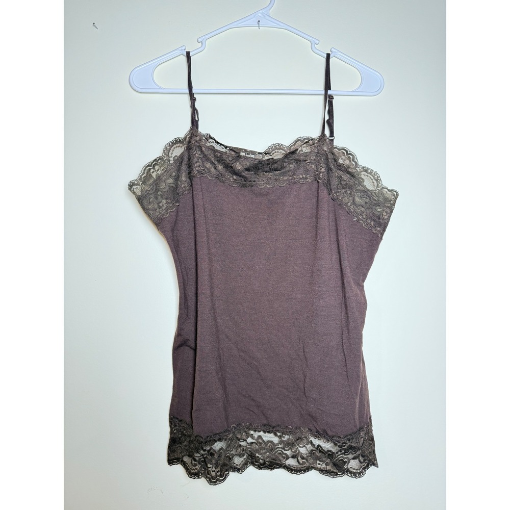 Cato Womens Brown Lace Trim Cami Top Y2K Adjustable Straps Size Large